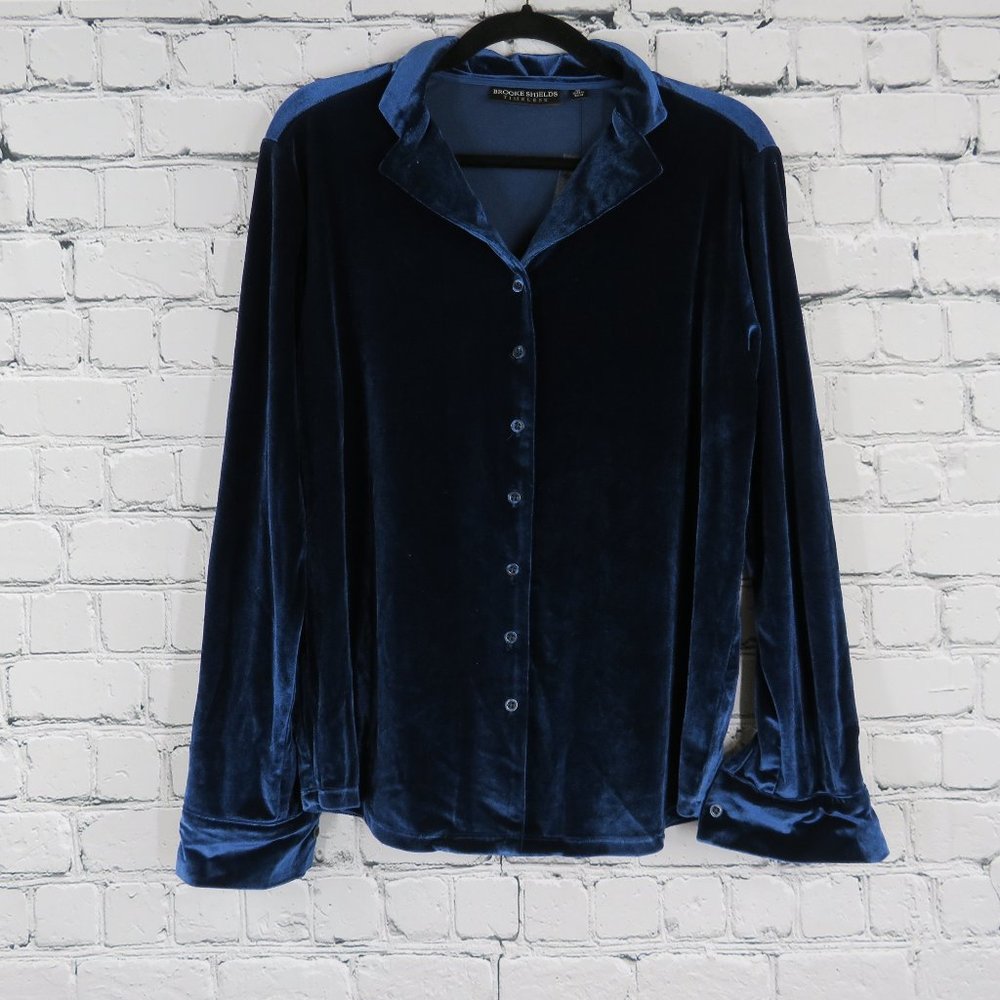 Women's Timeless Velvet Button Front Shirt - Navy - Picture 3 of 4